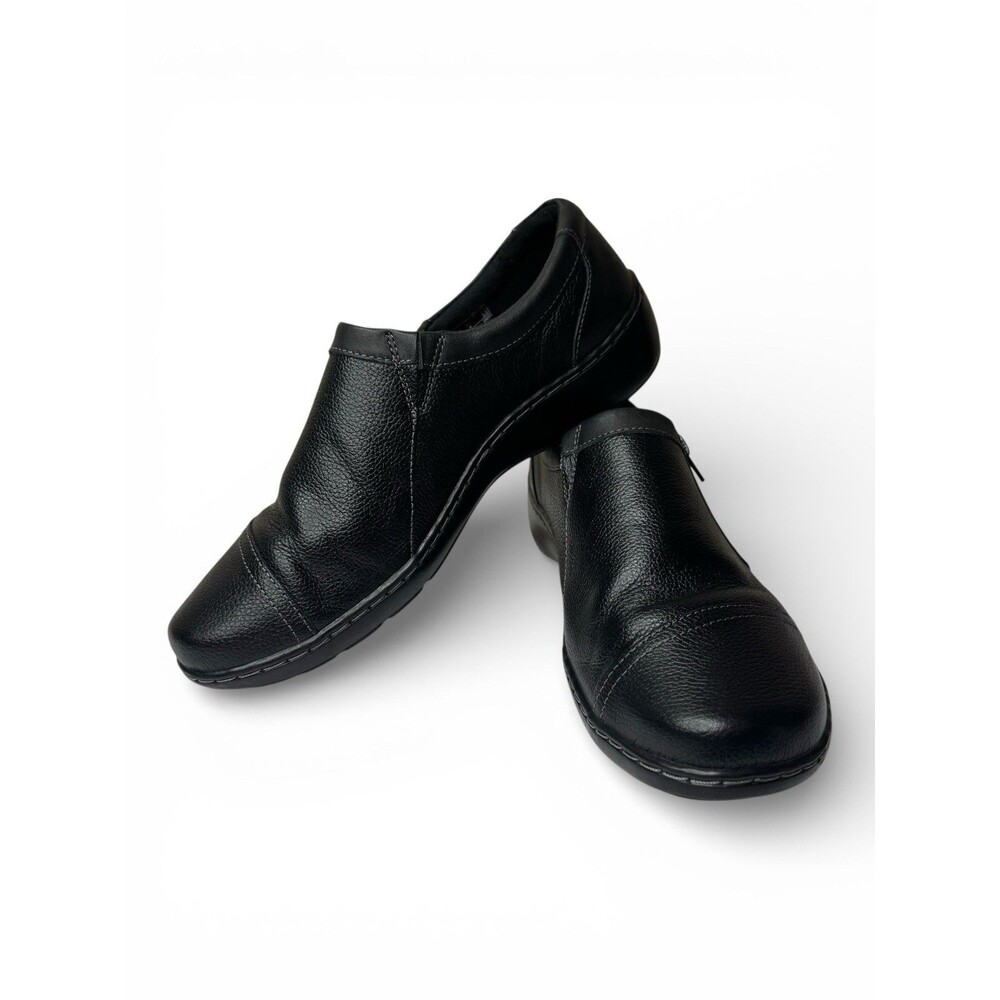 Clarks Cora Giny Black Tumbled Leather Size 9.5 Women Loafer Slip On Casual Flat